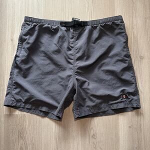 Men's Vintage 90's Oobe Gray Black Grid Tech Belted Board Shorts Trunks Sz XL